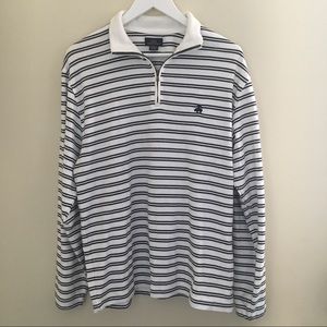 Brooks Brothers Black and White Striped Zip Up Sweater